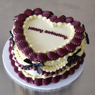 Burgundy and white ruffled vintage cake