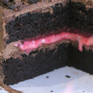 Chocolate raspberry cake cut