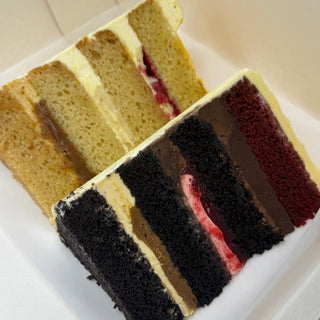 Two slices of everything slice cake 