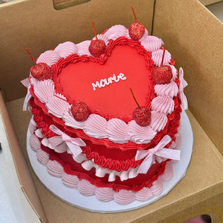 Red and pink ruffled baby vintage cake 